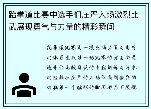 跆拳道比赛中选手们庄严入场激烈比武展现勇气与力量的精彩瞬间